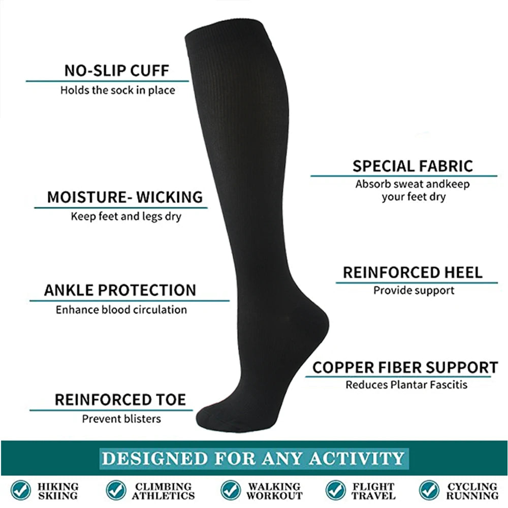 Compression Socks for Varicose Veins – Anti-Fatigue Support for Golf, Rugby, Running, Hiking, Sports, Driving, Travel & Flights | Unisex (Men & Women)